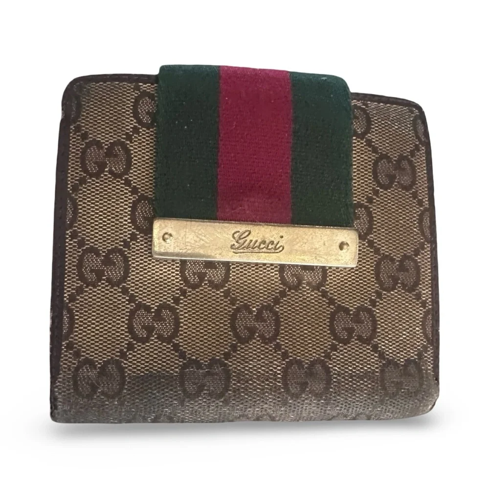 Gucci Sherry Line Red/Green Stripe GG brown canvas leather wallet with dust bag - Picture 13 of 13